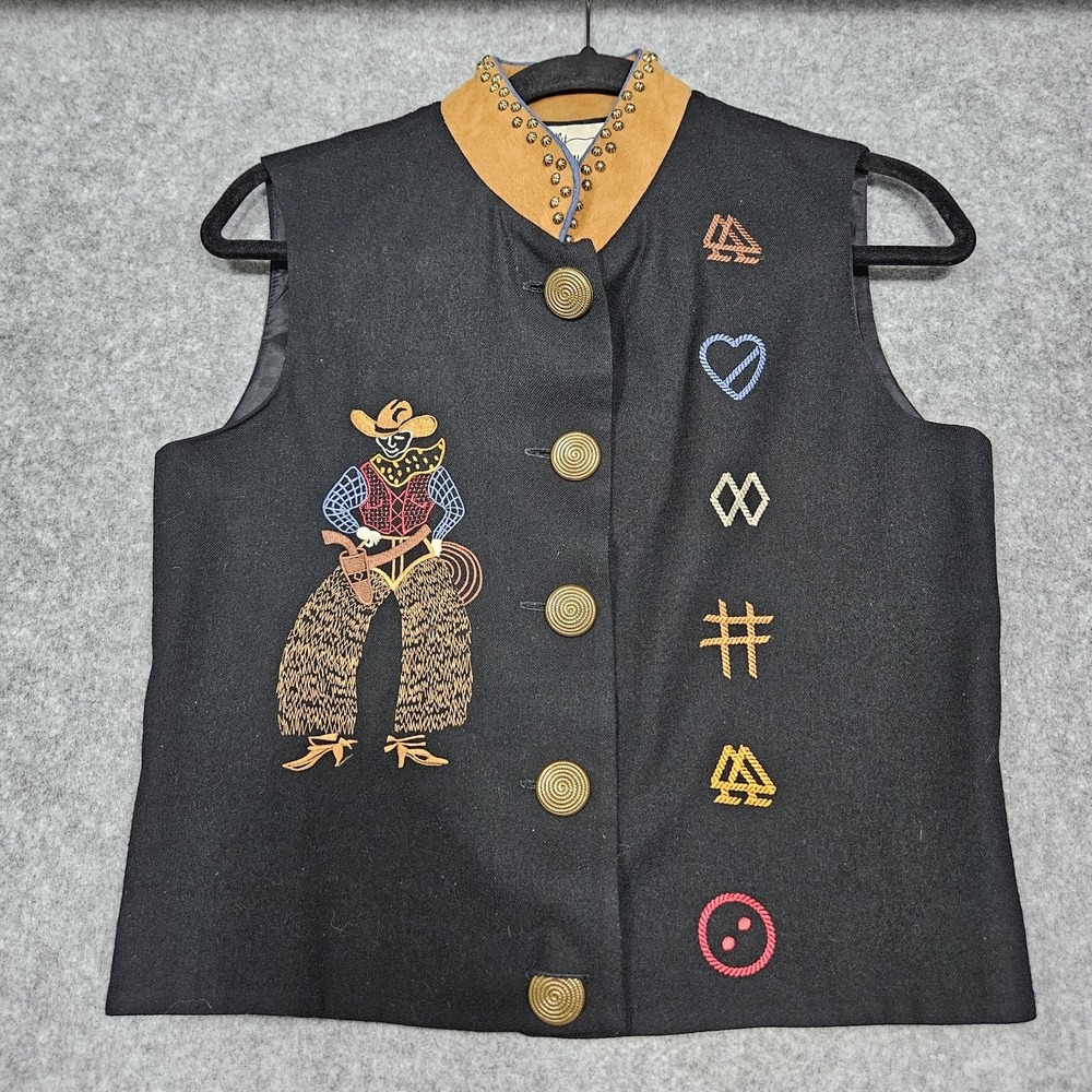 Vtg Scully By Marsha Wright Western Vest Black Medium